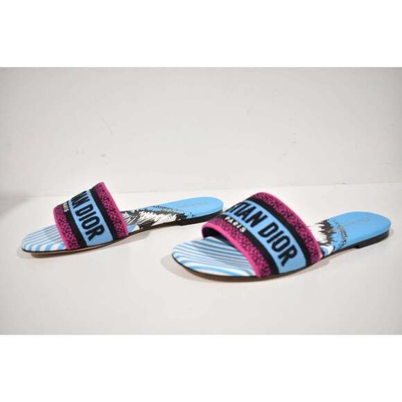 Christian Dior Dway D Jungle Blue Black Embroidered Logo Slide Flat Sandal 42 - Picture 10 of 12